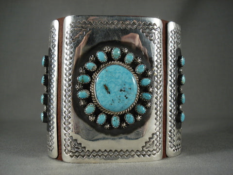 Museum Modernistic Navajo 'Turquoise Sun' Silver Sun Bracelet