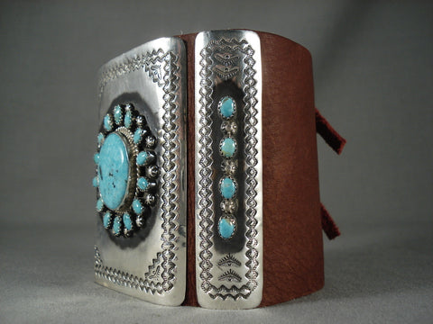 Museum Modernistic Navajo 'Turquoise Sun' Silver Sun Bracelet