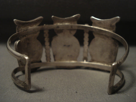 Earlier 1900's Vintage Navajo/ Zuni 'Triple Owl' Silver Bracelet