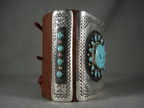 Museum Modernistic Navajo 'Turquoise Sun' Silver Sun Bracelet