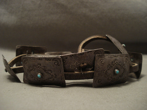 1920's Early Vintage Navajo/ Zuni Turquoise Snake Eyes Hat Concho Belt