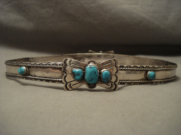 Very Rare 'Duel Sided' Vintage Navajo Turquoise Coral Silver Concho Belt