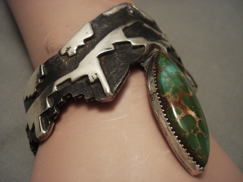 Natural Royston Vintage Navajo 'Mesa Verde' Turquoise Silver Pueblo Bracelet