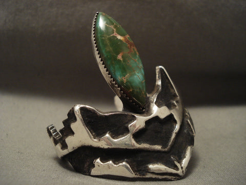 Natural Royston Vintage Navajo 'Mesa Verde' Turquoise Silver Pueblo Bracelet