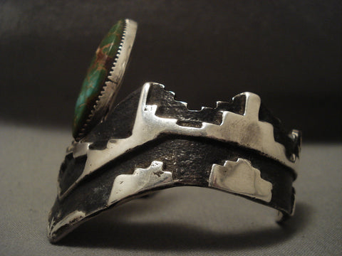 Natural Royston Vintage Navajo 'Mesa Verde' Turquoise Silver Pueblo Bracelet