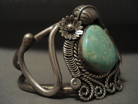 Huge Vintage Navajo 'Light Green Turquoise' Silver Bracelet