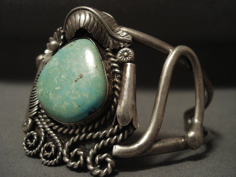 Huge Vintage Navajo 'Light Green Turquoise' Silver Bracelet