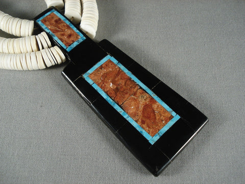 Huge Advanced Stone Work Santo Domingo Coral Turquoise Necklace