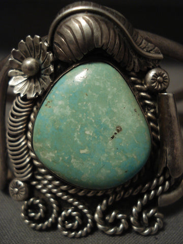 Huge Vintage Navajo 'Light Green Turquoise' Silver Bracelet