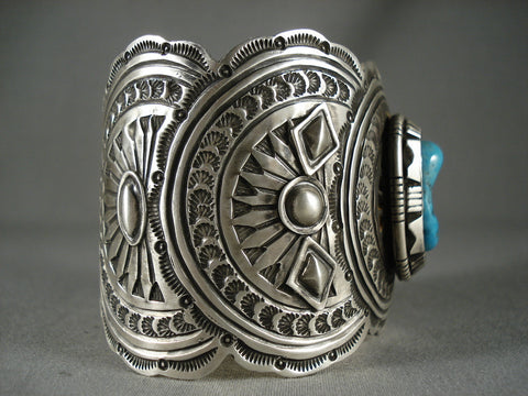 Museum Wide Vintage Navajo Old Blue Turquoise Silver Bracelet