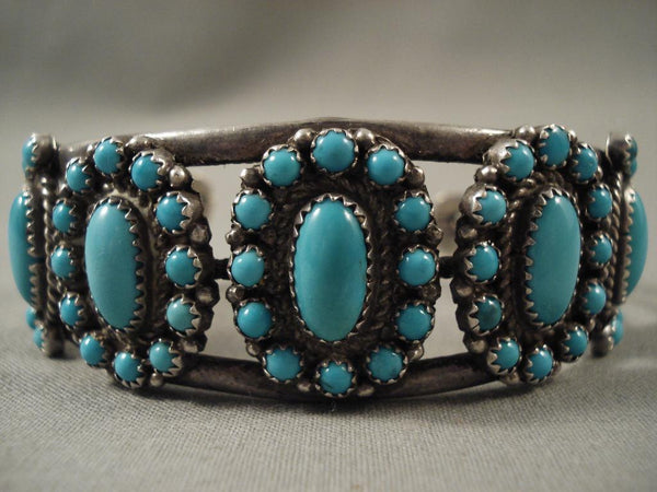 Fab Vintage Navajo Turquoise Satellite Silver Bracelet