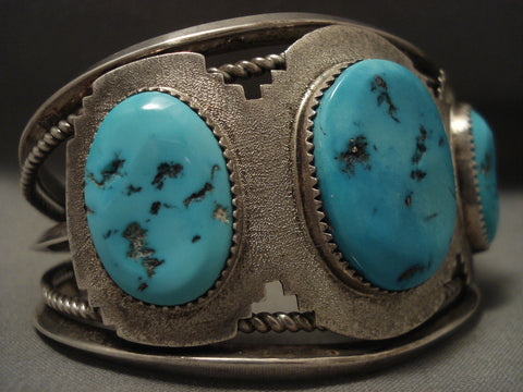 Colossal Vintage Navajo Natural Blue Turquoise Pueblo Silver Bracelet