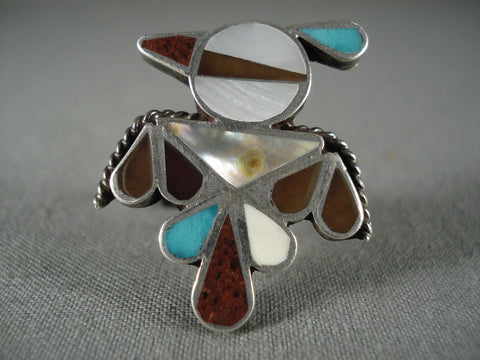 Early Vintage Zuni Bird Turquoise Silver Ring