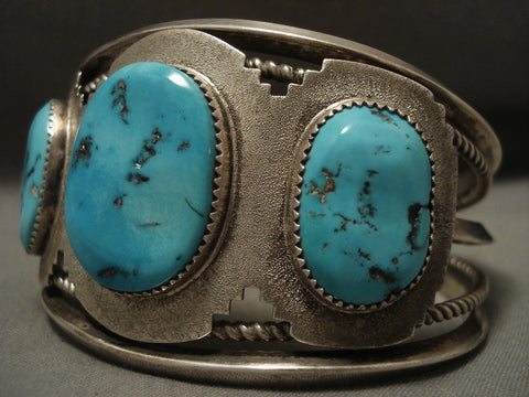 Colossal Vintage Navajo Natural Blue Turquoise Pueblo Silver Bracelet