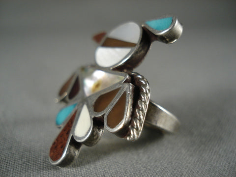 Early Vintage Zuni Bird Turquoise Silver Ring