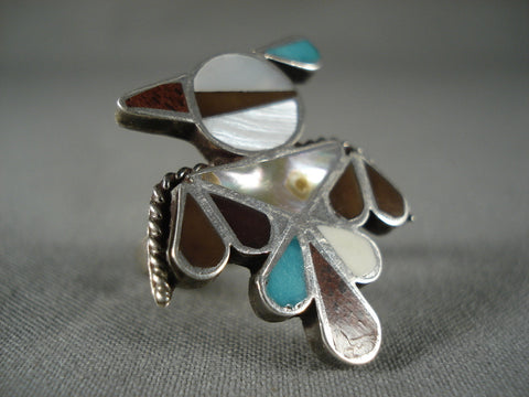 Early Vintage Zuni Bird Turquoise Silver Ring