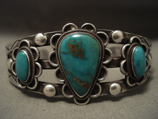 Early 1900's Vintage Navajo 'Natural Royston Turquoise' Silver Bracelet