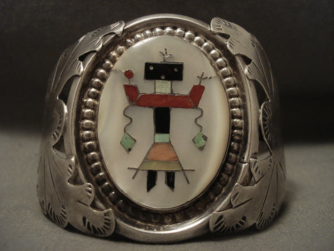 Huge Museum Quality Important 'Sacred Yei' Coral Silver Bracelet