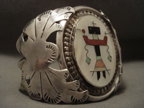 Huge Museum Quality Important 'Sacred Yei' Coral Silver Bracelet