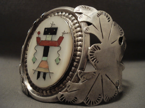 Huge Museum Quality Important 'Sacred Yei' Coral Silver Bracelet