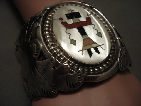 Huge Museum Quality Important 'Sacred Yei' Coral Silver Bracelet