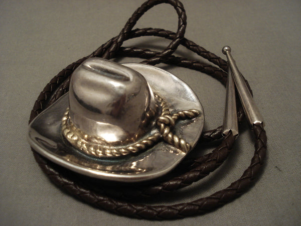 Completely Handmade Huge Cowboy Hat Vintage Navajo Silver Bolo Tie