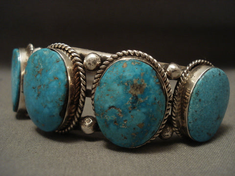 Intense And Deep Vintage Navajo Easter Blue Turquoise Silver Bracelet