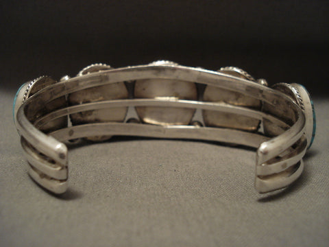 Intense And Deep Vintage Navajo Easter Blue Turquoise Silver Bracelet