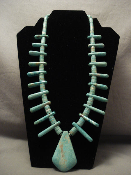 One Of The Best Vintage Santo Domingo Grene Turquoise Silver Necklace