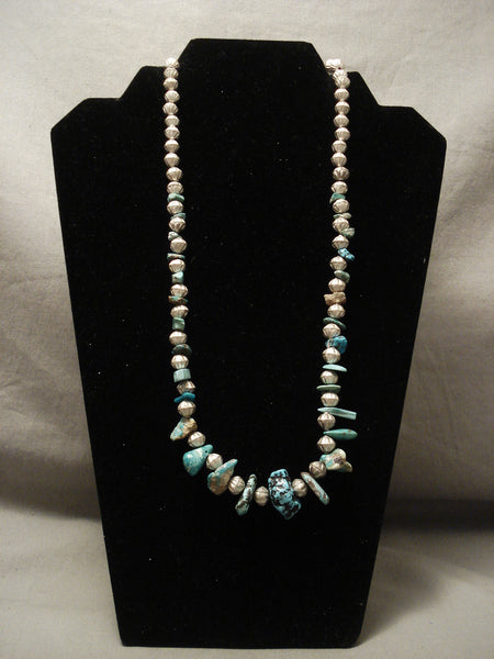 Important 'Hand Wrought Hogan Silver' Vintage Navajo Bisbee Turquoise Neckalce