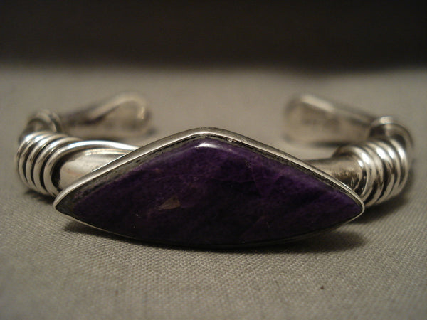 Important Vintage Navajo 'Long Sugulite' Albert Lee Silver Bracelet