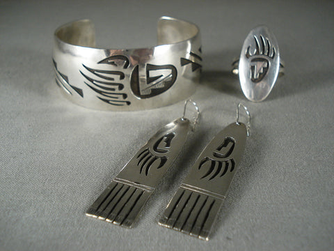 Museum Vintage Navajo Silver Bracelet Earrings Ring Set