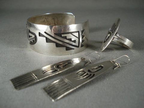 Museum Vintage Navajo Silver Bracelet Earrings Ring Set