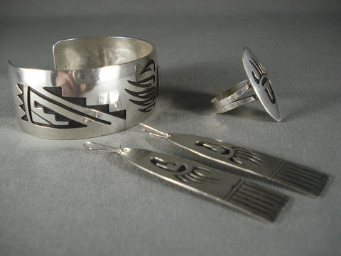 Museum Vintage Navajo Silver Bracelet Earrings Ring Set