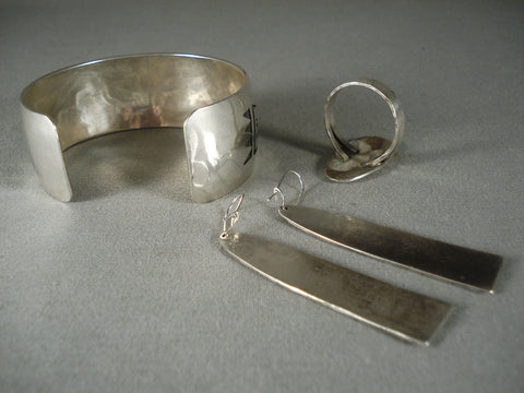 Museum Vintage Navajo Silver Bracelet Earrings Ring Set