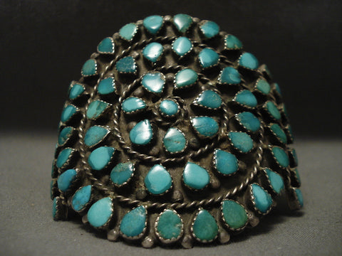 Huge And Very Old Navajo Green And Blue Turquoise Bracelet