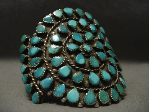 Huge And Very Old Navajo Green And Blue Turquoise Bracelet