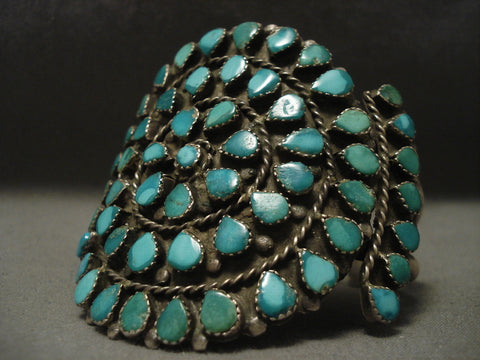 Huge And Very Old Navajo Green And Blue Turquoise Bracelet