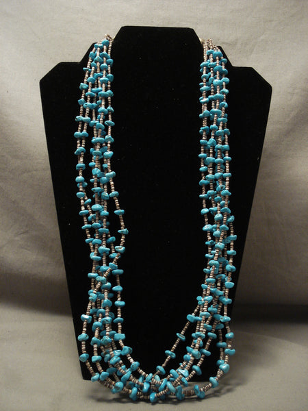 Quality Mid Century Vintage Navajo 'Sky Blue Turquoise' Silver Bead Necklace