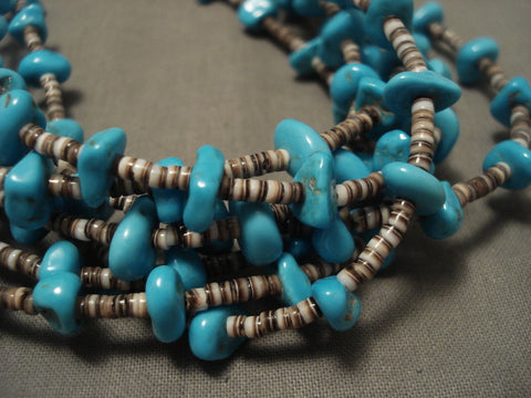 Quality Mid Century Vintage Navajo 'Sky Blue Turquoise' Silver Bead Necklace