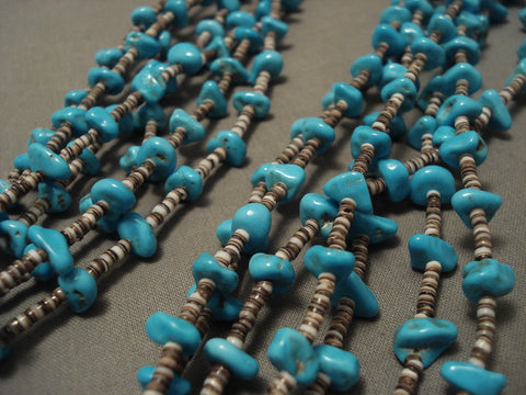 Quality Mid Century Vintage Navajo 'Sky Blue Turquoise' Silver Bead Necklace