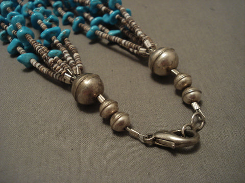 Quality Mid Century Vintage Navajo 'Sky Blue Turquoise' Silver Bead Necklace