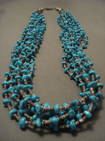 Quality Mid Century Vintage Navajo 'Sky Blue Turquoise' Silver Bead Necklace