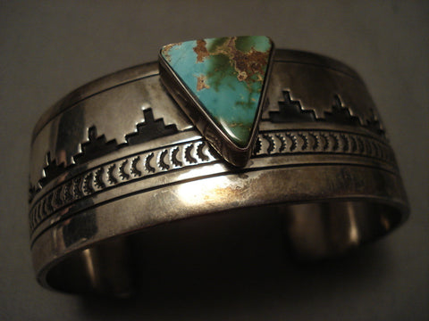 Museum Vintage Navajo 'Triangular Natural Royston Turquoise' Silver Bracelet