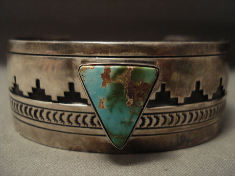 Museum Vintage Navajo 'Triangular Natural Royston Turquoise' Silver Bracelet