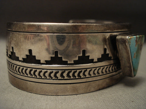 Museum Vintage Navajo 'Triangular Natural Royston Turquoise' Silver Bracelet