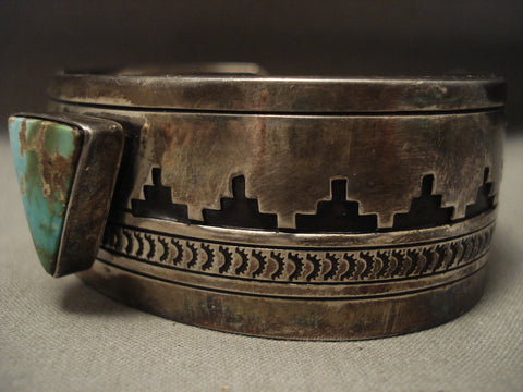 Museum Vintage Navajo 'Triangular Natural Royston Turquoise' Silver Bracelet