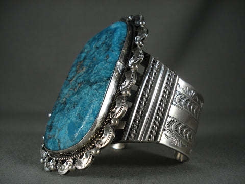 Huge Modernistic Navajo 'Deep Blue Turquoise' Silver Bracelet