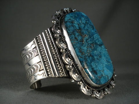 Huge Modernistic Navajo 'Deep Blue Turquoise' Silver Bracelet