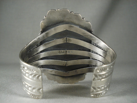Huge Modernistic Navajo 'Deep Blue Turquoise' Silver Bracelet